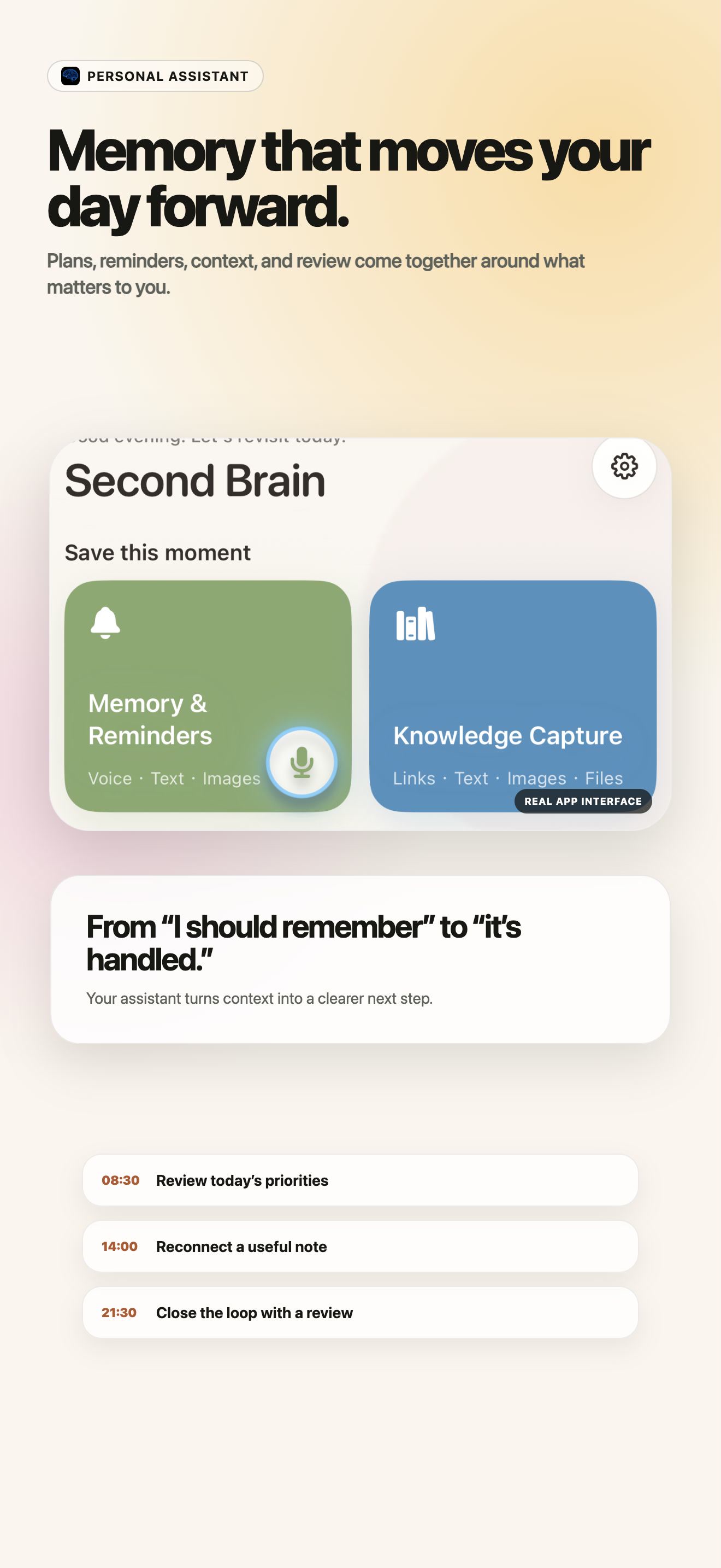 Second AI Brain personal assistant showing actionable priorities