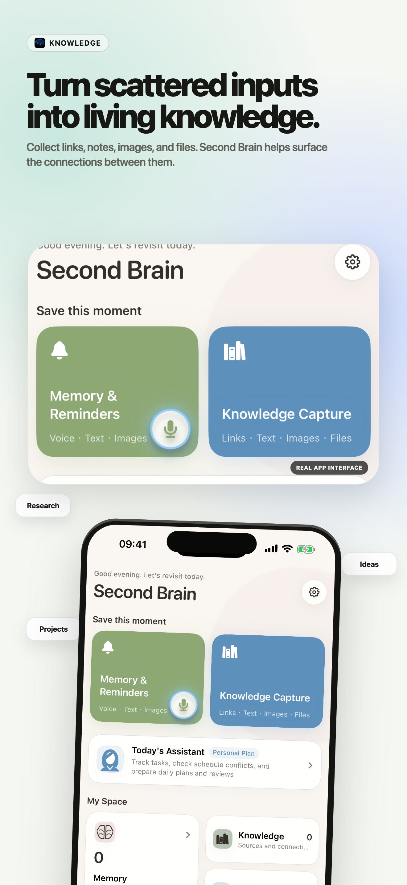 Second AI Brain knowledge capture and organization screen